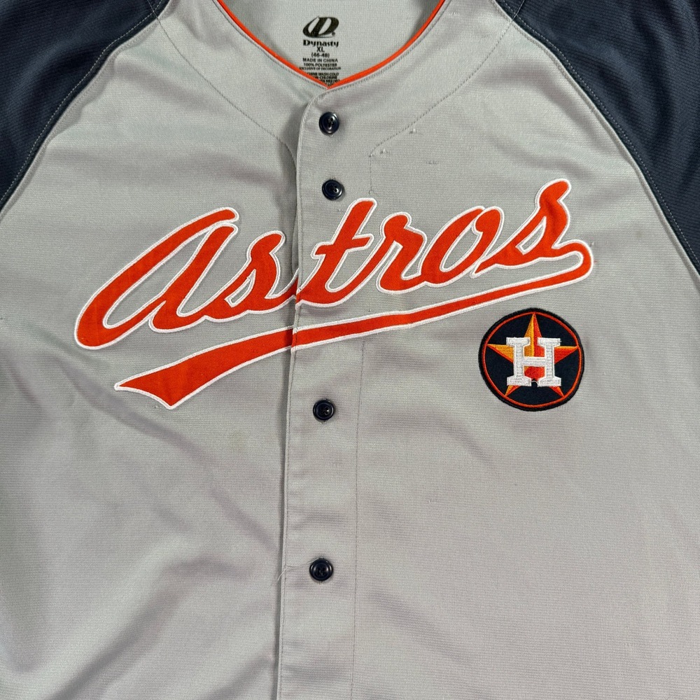 Dynasty Houston Astros Baseball Jersey Mens XL Grey Navy Blue MLB Button Front - Picture 3 of 10